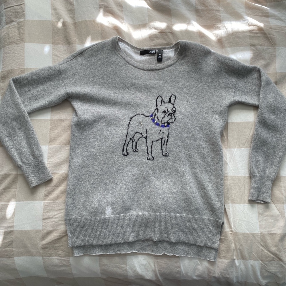 Aqua Cashmere Bulldog Sweater